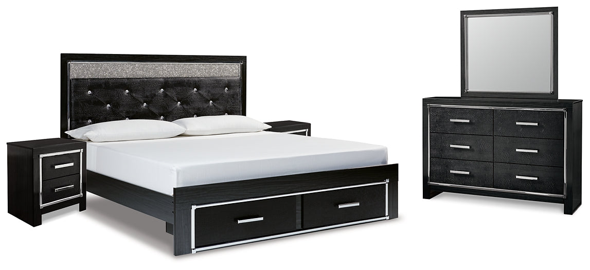 Kaydell King Upholstered Panel Storage Platform Bed with Mirrored Dresser and 2 Nightstands Rent Wise Rent To Own Jacksonville, Florida