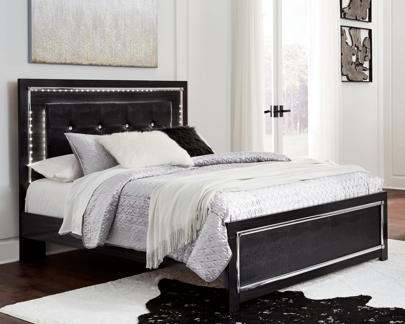 Kaydell Queen/Full Upholstered Panel Headboard with Mirrored Dresser Rent Wise Rent To Own Jacksonville, Florida