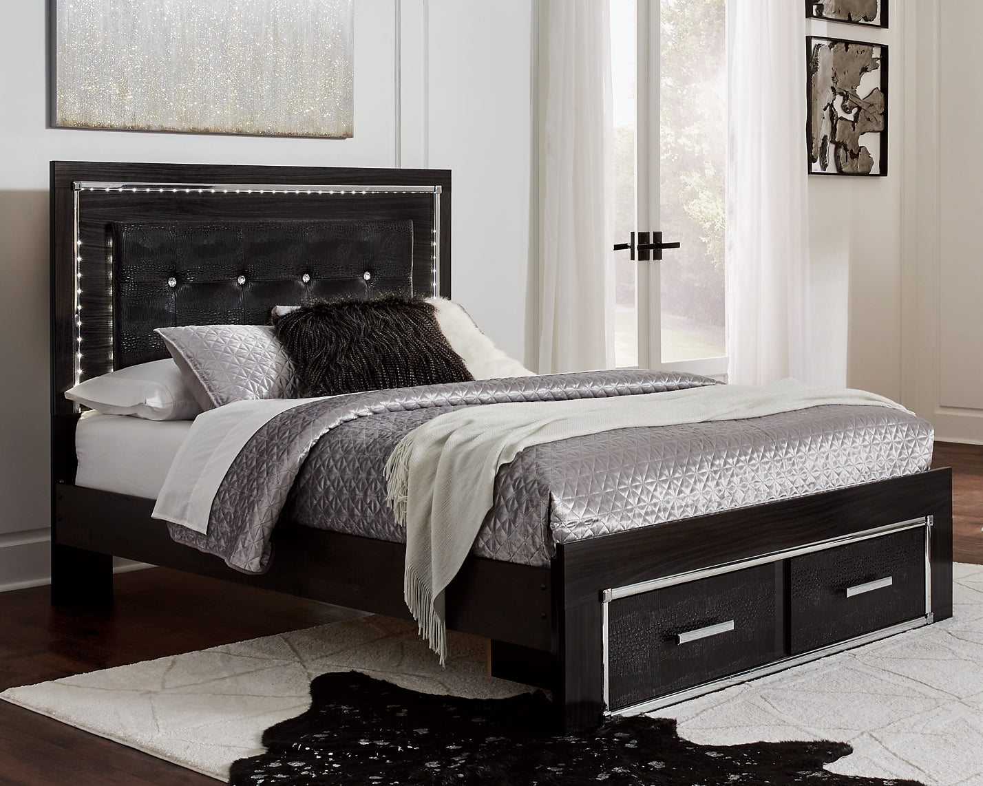 Kaydell Queen Panel Bed with Storage with Mirrored Dresser Rent Wise Rent To Own Jacksonville, Florida