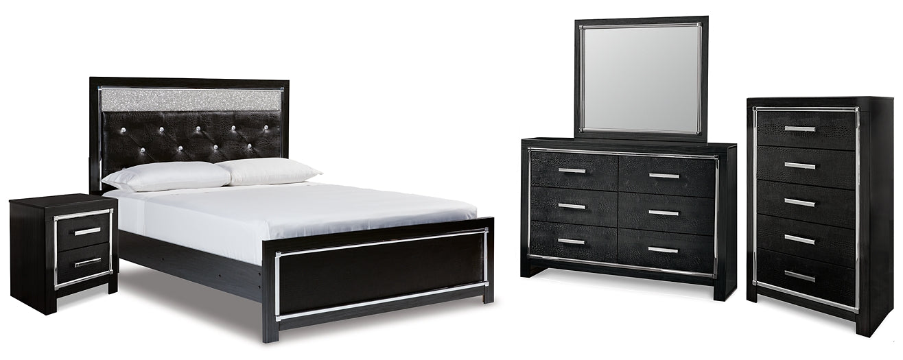 Kaydell Queen Upholstered Panel Bed with Mirrored Dresser, Chest and Nightstand Rent Wise Rent To Own Jacksonville, Florida