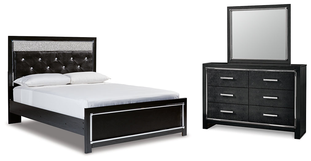 Kaydell Queen Upholstered Panel Bed with Mirrored Dresser Rent Wise Rent To Own Jacksonville, Florida