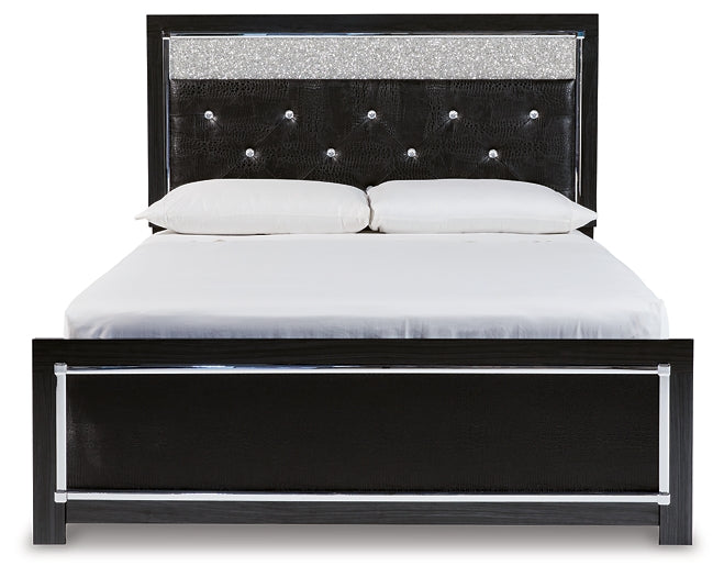 Kaydell Queen Upholstered Panel Bed with Mirrored Dresser and Chest Rent Wise Rent To Own Jacksonville, Florida