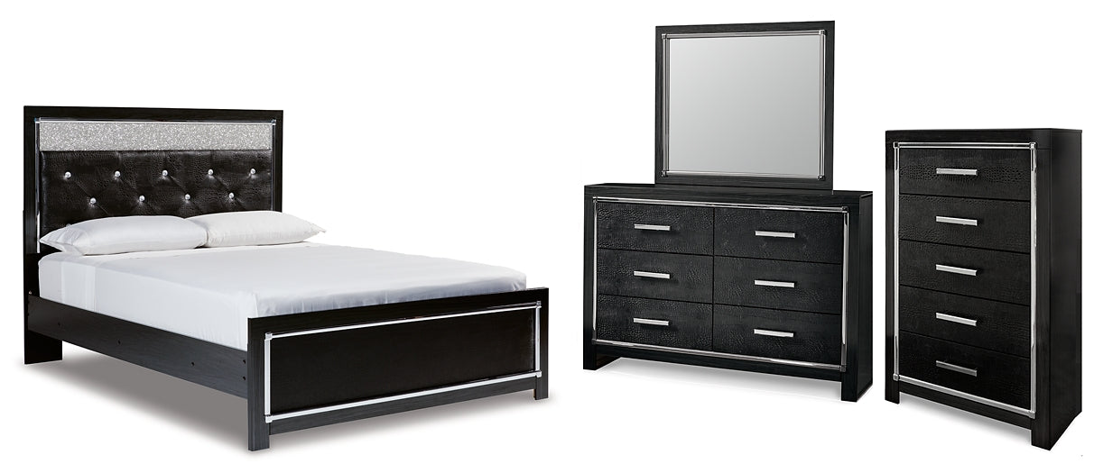 Kaydell Queen Upholstered Panel Bed with Mirrored Dresser and Chest Rent Wise Rent To Own Jacksonville, Florida