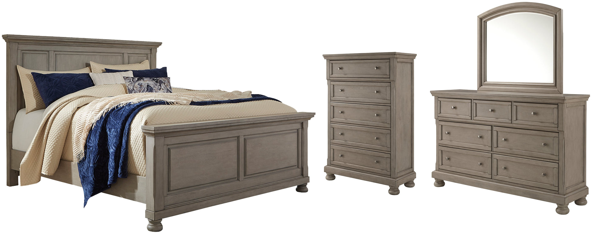 Lettner California King Panel Bed with Mirrored Dresser and Chest Rent Wise Rent To Own Jacksonville, Florida