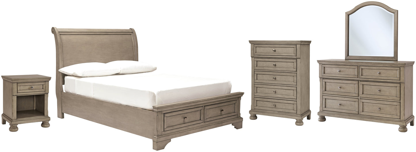 Lettner Full Sleigh Bed with Mirrored Dresser, Chest and Nightstand Rent Wise Rent To Own Jacksonville, Florida