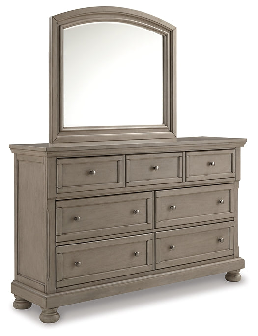 Lettner King Panel Bed with Mirrored Dresser, Chest and 2 Nightstands Rent Wise Rent To Own Jacksonville, Florida