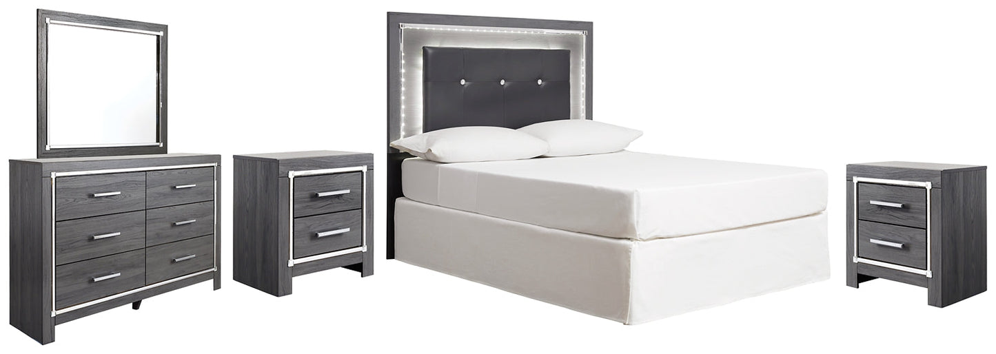 Lodanna Full Upholstered Panel Headboard with Mirrored Dresser and 2 Nightstands Rent Wise Rent To Own Jacksonville, Florida