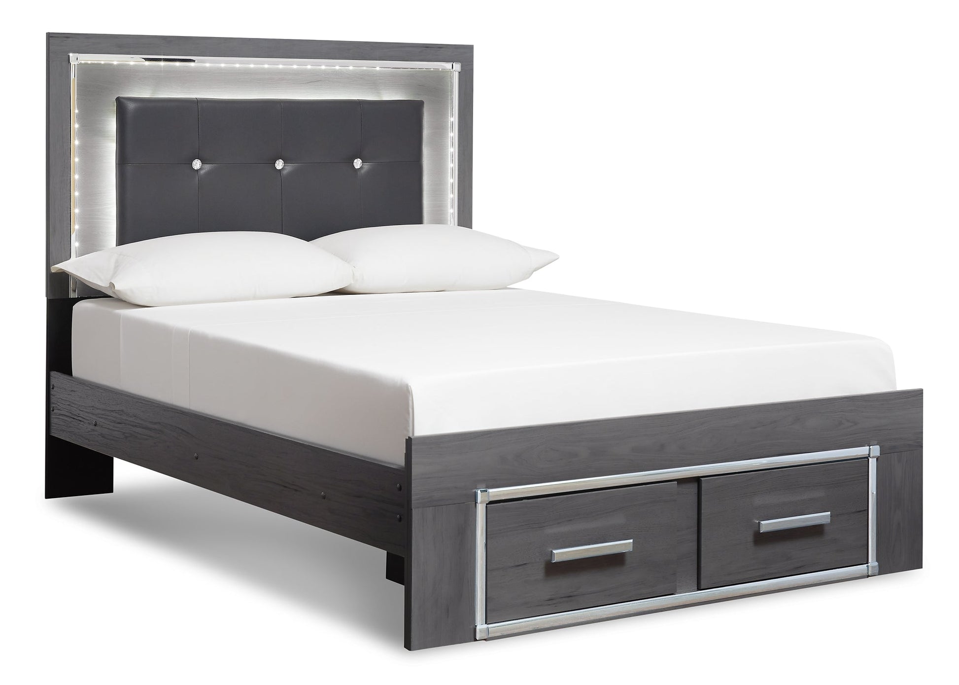 Lodanna King Panel Bed with 2 Storage Drawers with Mirrored Dresser, Chest and 2 Nightstands Rent Wise Rent To Own Jacksonville, Florida