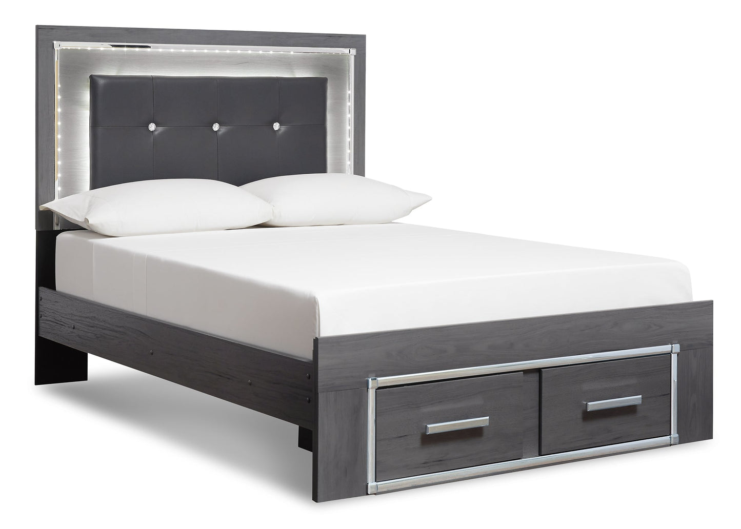 Lodanna King Panel Bed with 2 Storage Drawers with Mirrored Dresser and 2 Nightstands Rent Wise Rent To Own Jacksonville, Florida
