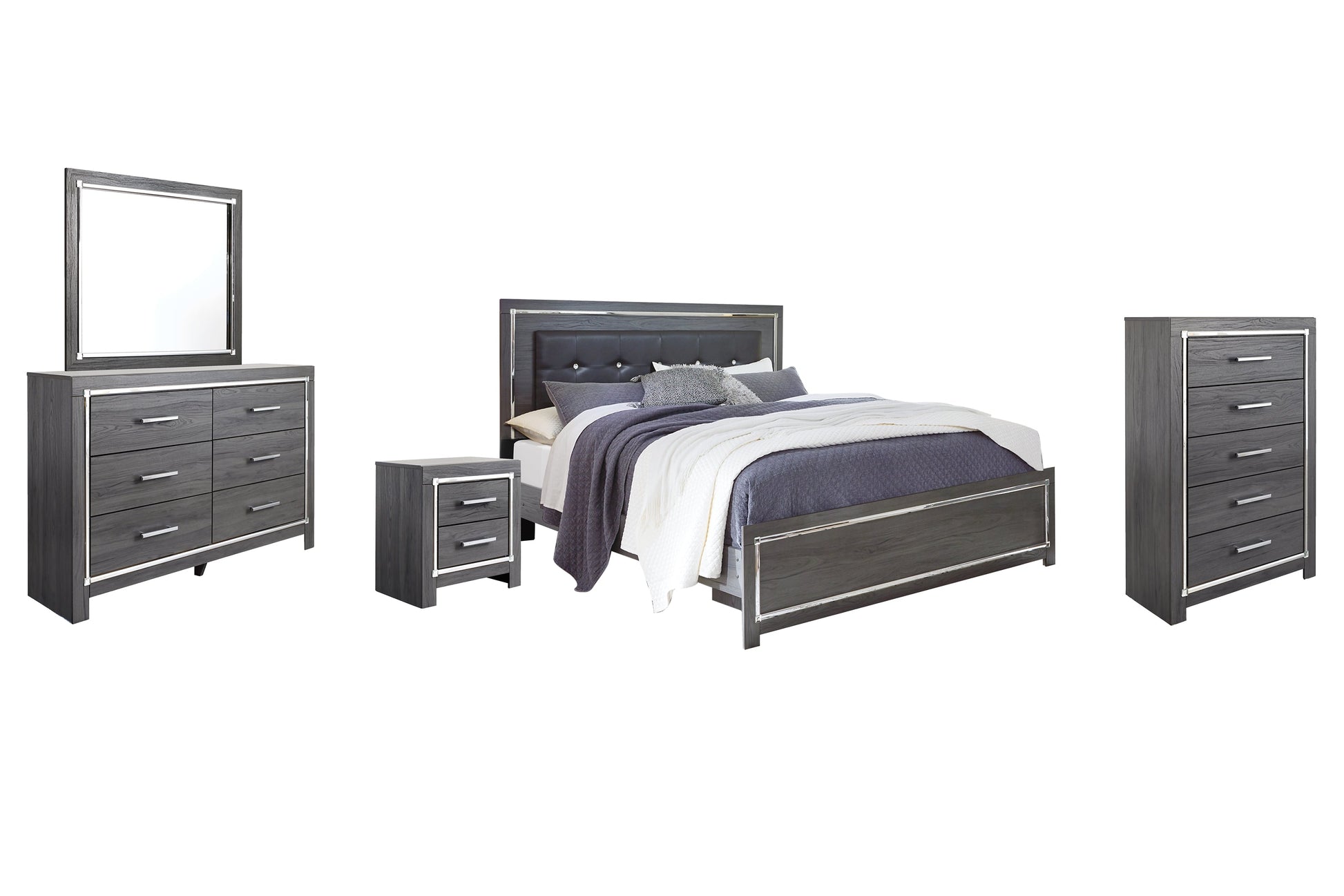 Lodanna King Panel Bed with Mirrored Dresser, Chest and Nightstand Rent Wise Rent To Own Jacksonville, Florida