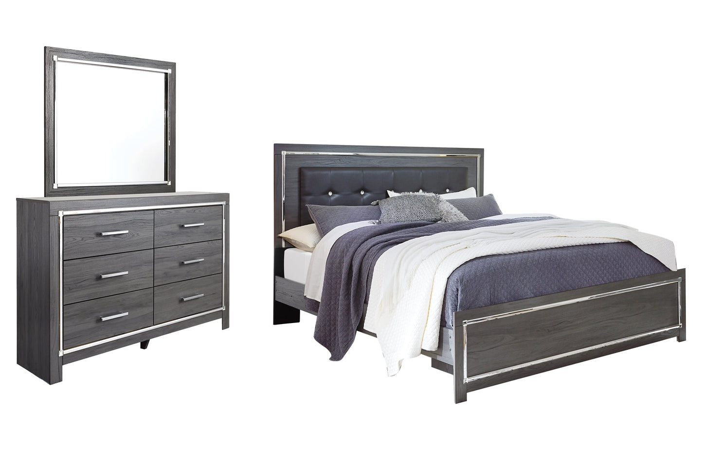 Lodanna King Panel Bed with Mirrored Dresser Rent Wise Rent To Own Jacksonville, Florida