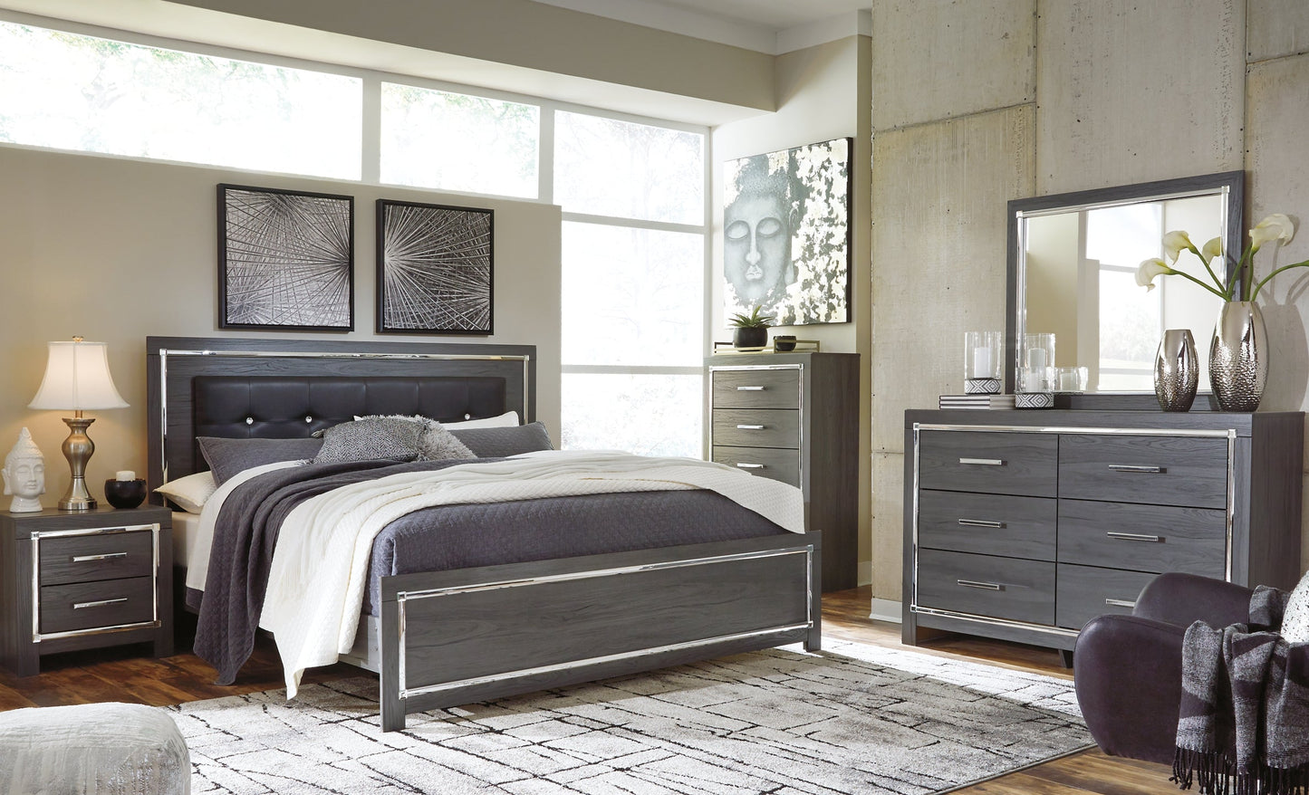 Lodanna King Panel Bed with Mirrored Dresser Rent Wise Rent To Own Jacksonville, Florida