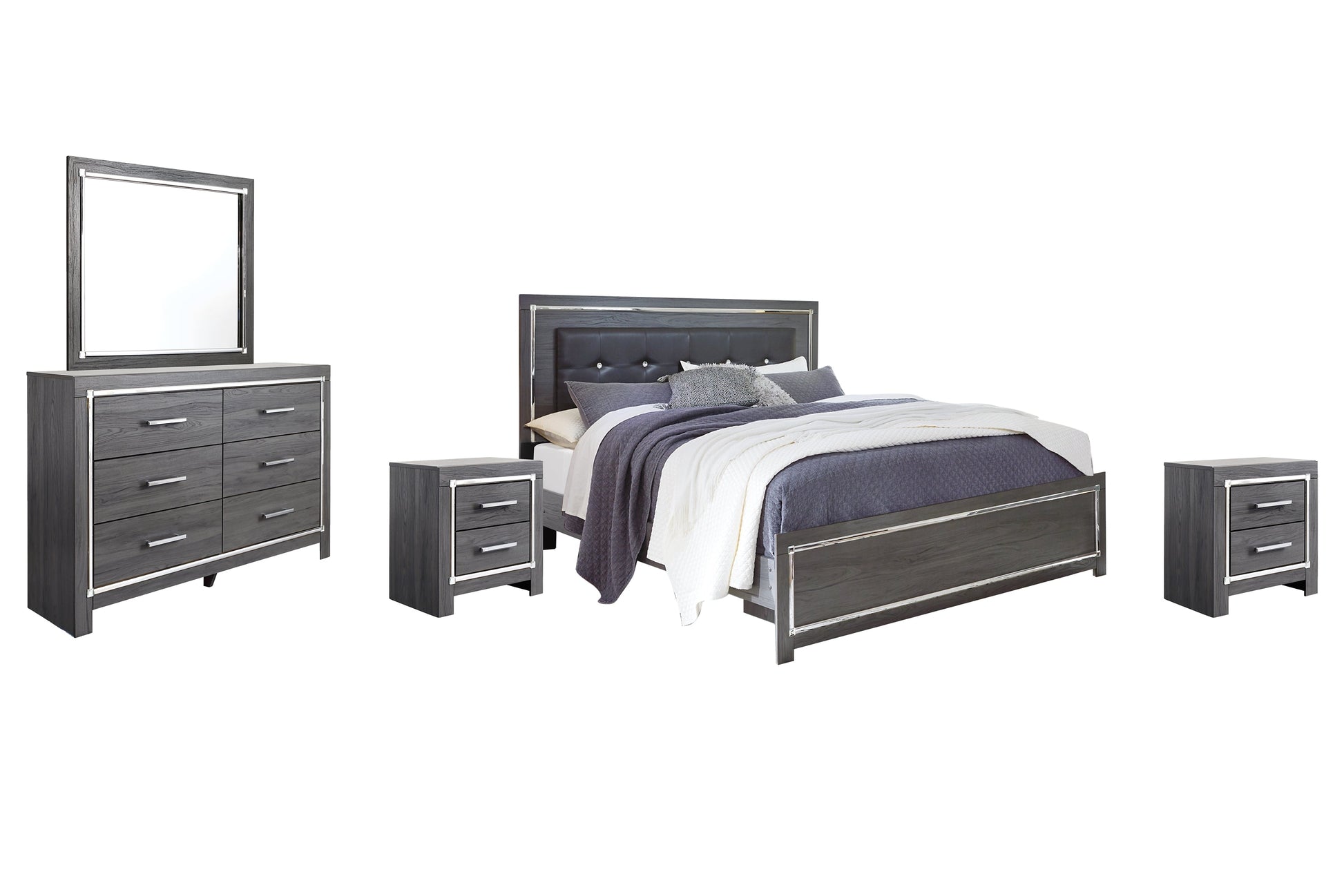 Lodanna King Panel Bed with Mirrored Dresser and 2 Nightstands Rent Wise Rent To Own Jacksonville, Florida