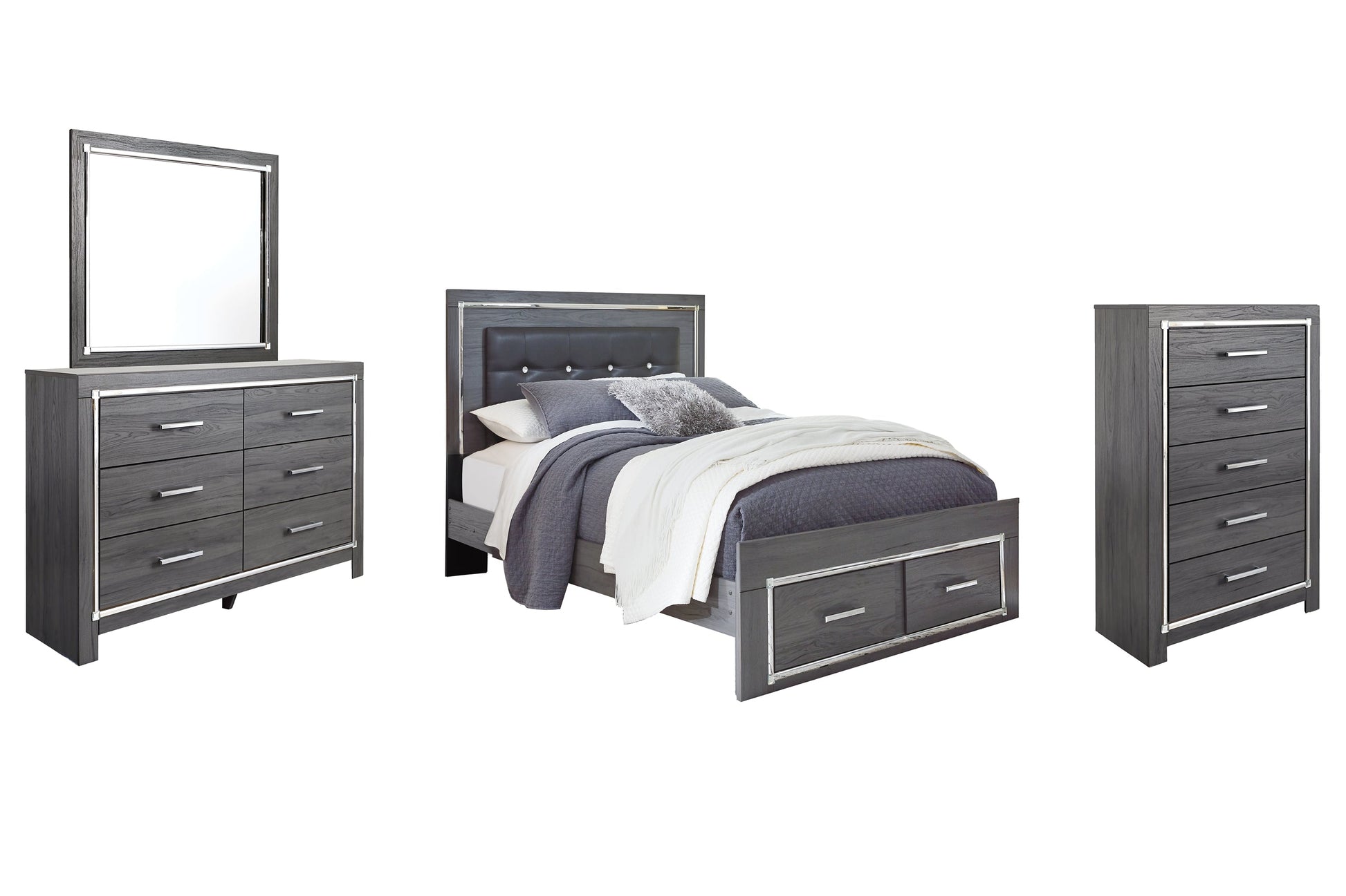 Lodanna Queen Panel Bed with 2 Storage Drawers with Mirrored Dresser and 2 Nightstands Rent Wise Rent To Own Jacksonville, Florida