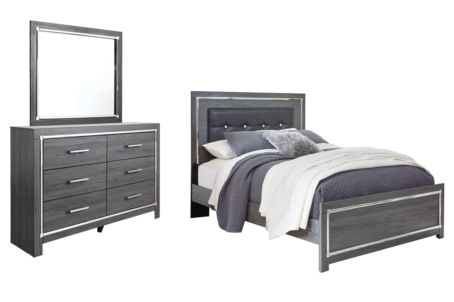 Lodanna Queen Panel Bed with Mirrored Dresser Rent Wise Rent To Own Jacksonville, Florida