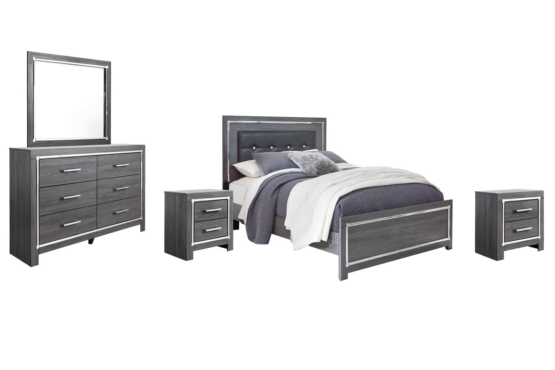 Lodanna Queen Panel Bed with Mirrored Dresser and 2 Nightstands Rent Wise Rent To Own Jacksonville, Florida