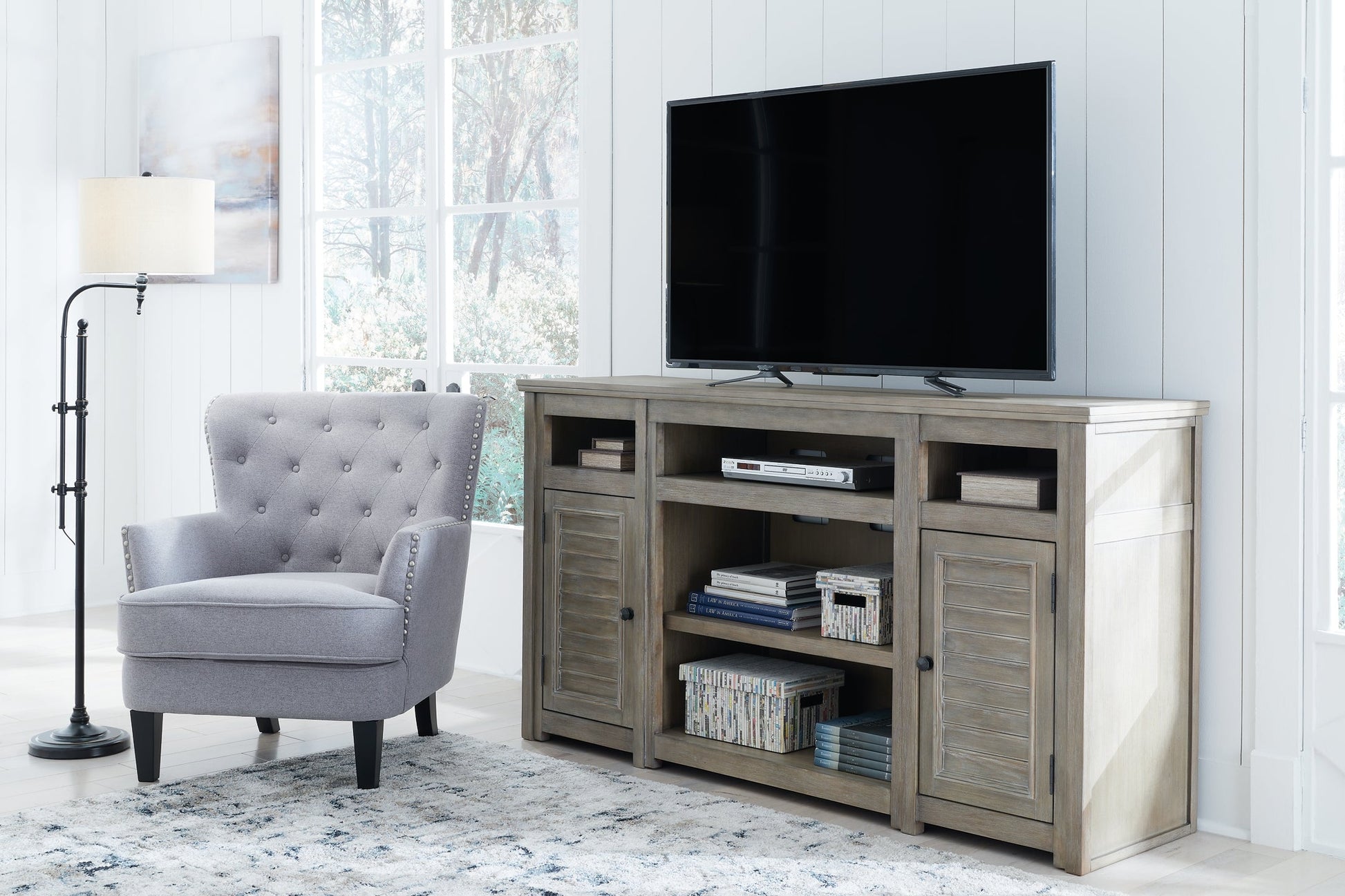 Moreshire XL TV Stand w/Fireplace Option Rent Wise Rent To Own Jacksonville, Florida