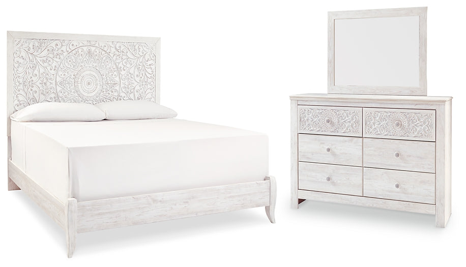 Paxberry King Panel Bed with Mirrored Dresser Rent Wise Rent To Own Jacksonville, Florida