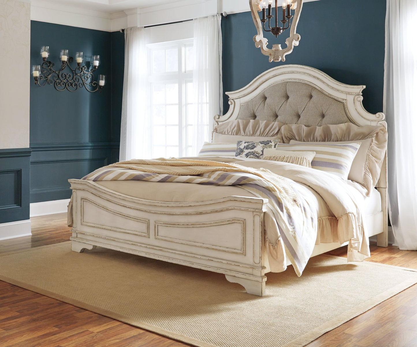Realyn King Upholstered Panel Bed with Mirrored Dresser Rent Wise Rent To Own Jacksonville, Florida