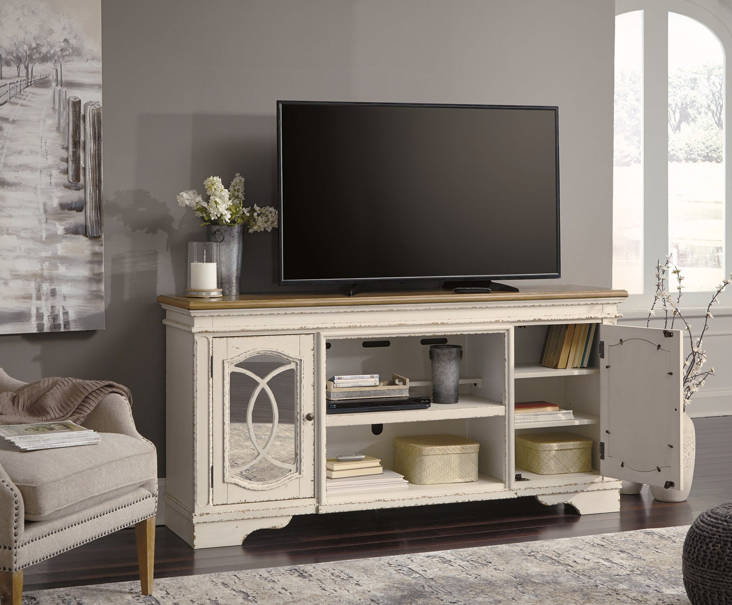 Realyn XL TV Stand w/Fireplace Option Rent Wise Rent To Own Jacksonville, Florida