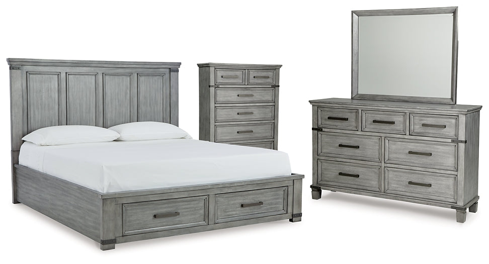 Russelyn King Storage Bed with Mirrored Dresser and Chest Rent Wise Rent To Own Jacksonville, Florida