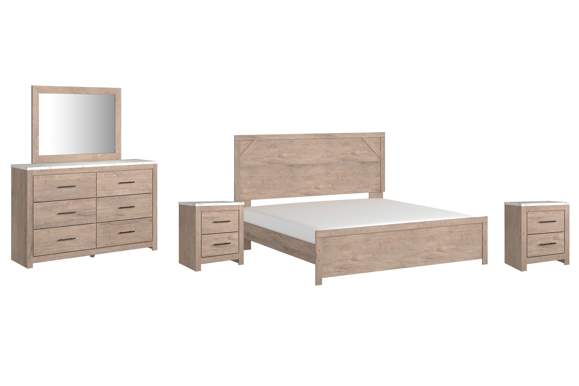 Senniberg King Panel Bed with Mirrored Dresser and 2 Nightstands Rent Wise Rent To Own Jacksonville, Florida