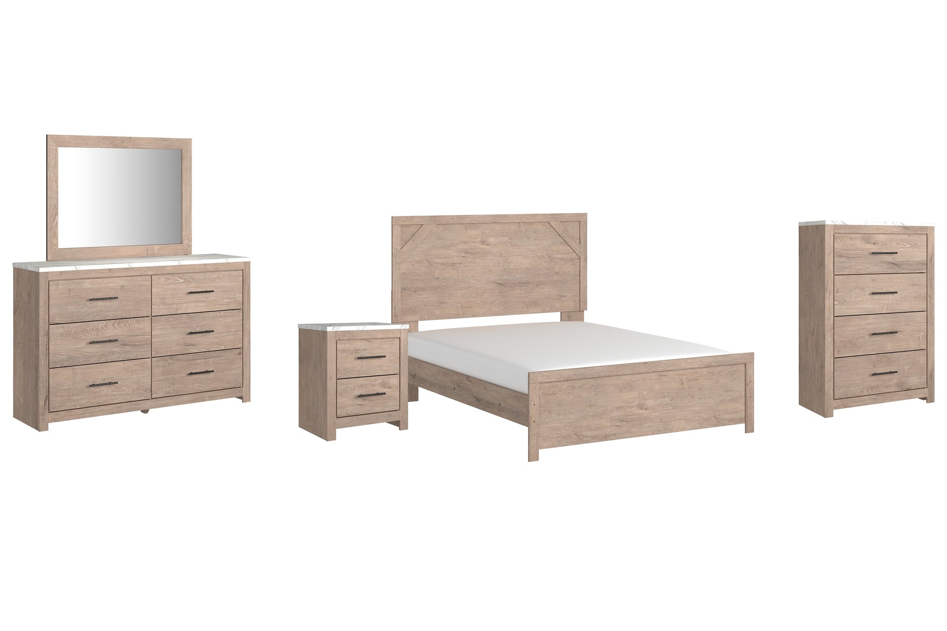 Senniberg Queen Panel Bed with Mirrored Dresser, Chest and Nightstand Rent Wise Rent To Own Jacksonville, Florida