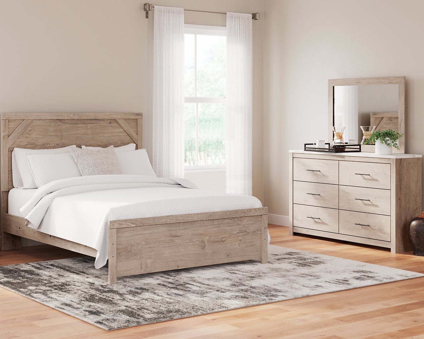 Senniberg Queen Panel Bed with Mirrored Dresser Rent Wise Rent To Own Jacksonville, Florida