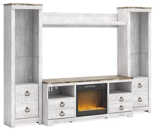 Willowton 4-Piece Entertainment Center with Electric Fireplace Rent Wise Rent To Own Jacksonville, Florida
