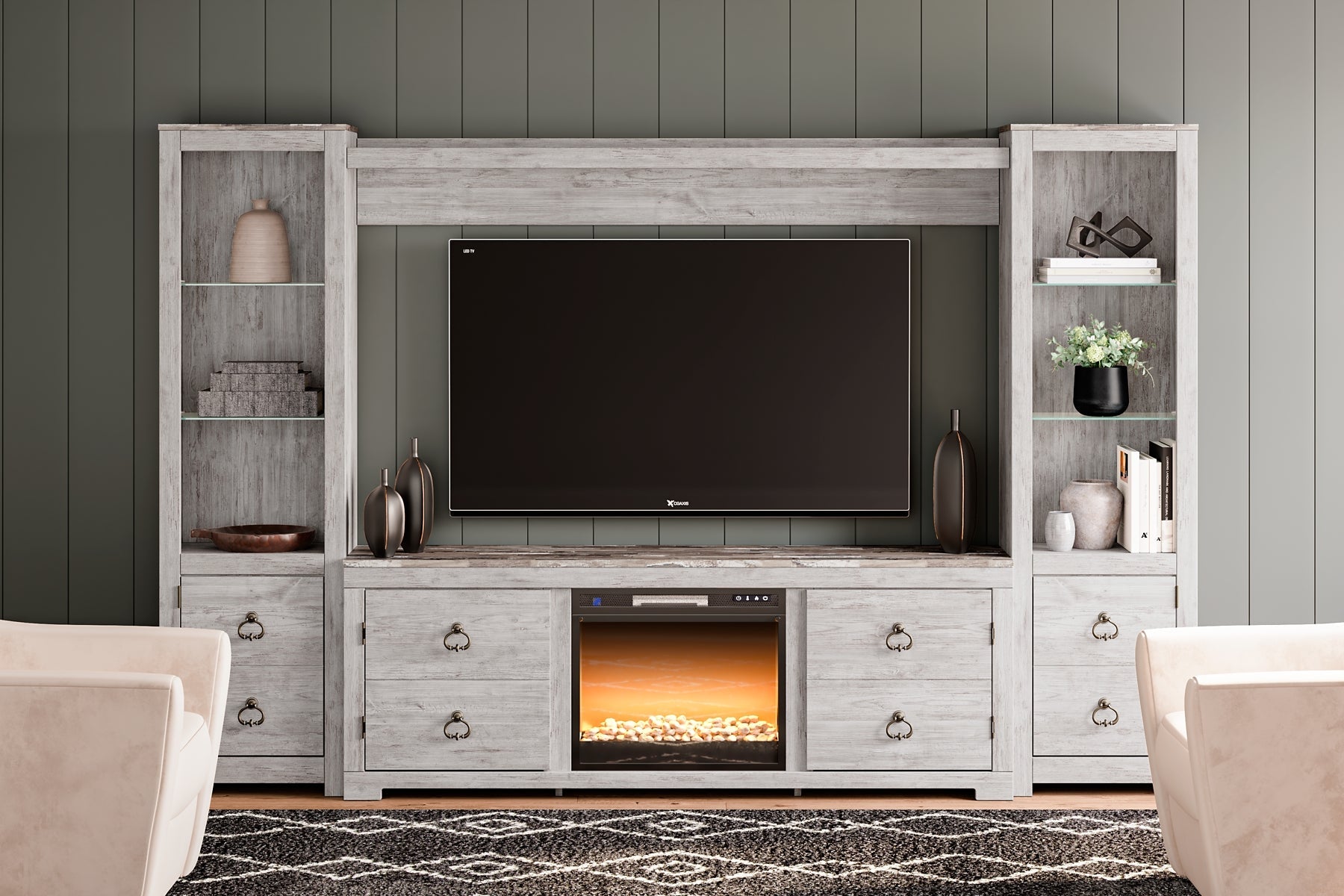 Willowton 4-Piece Entertainment Center with Electric Fireplace Rent Wise Rent To Own Jacksonville, Florida