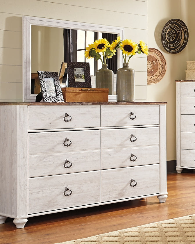 Willowton California King Panel Bed with Mirrored Dresser and 2 Nightstands Rent Wise Rent To Own Jacksonville, Florida
