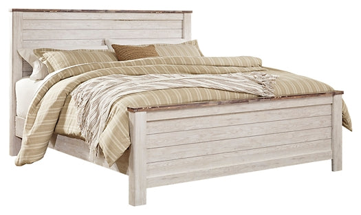 Willowton California King Panel Bed with Mirrored Dresser and 2 Nightstands Rent Wise Rent To Own Jacksonville, Florida