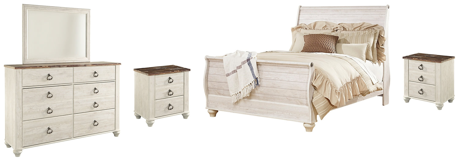 Willowton King Sleigh Bed with Mirrored Dresser and 2 Nightstands Rent Wise Rent To Own Jacksonville, Florida