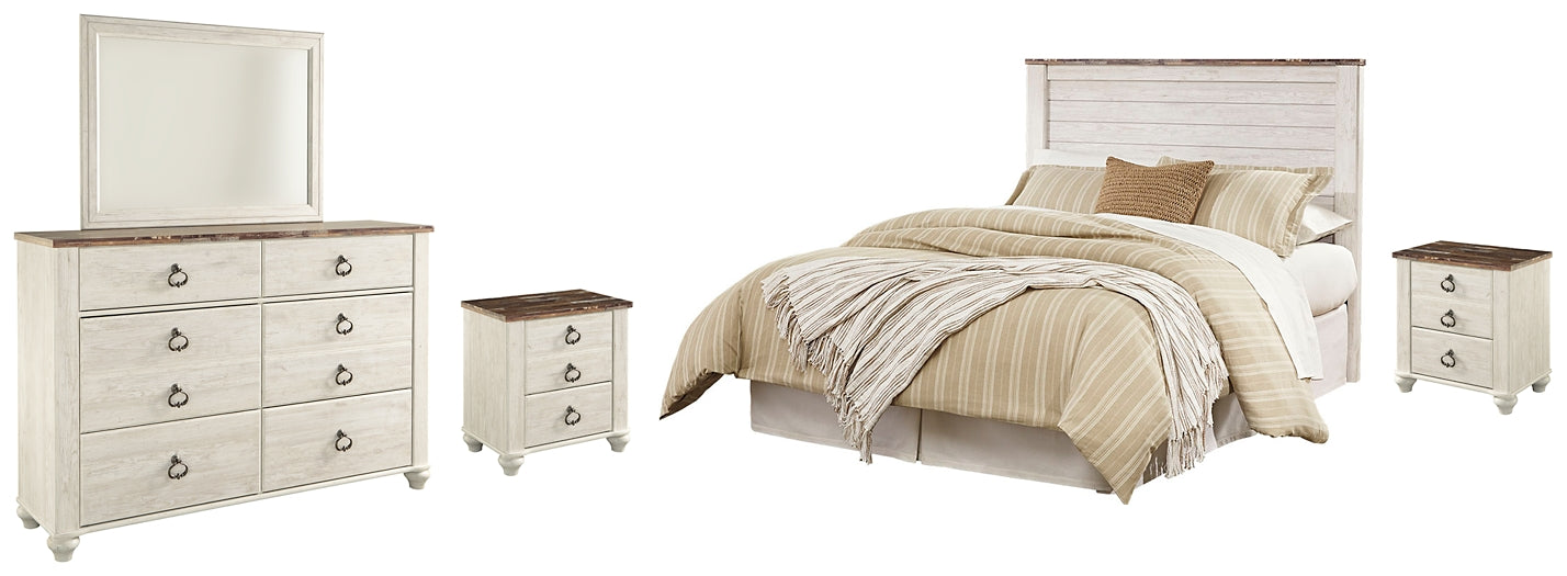 Willowton Queen/Full Panel Headboard with Mirrored Dresser and 2 Nightstands Rent Wise Rent To Own Jacksonville, Florida
