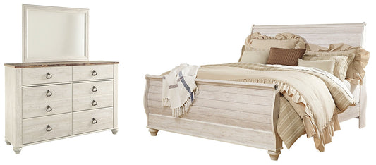 Willowton Queen Sleigh Bed with Mirrored Dresser Rent Wise Rent To Own Jacksonville, Florida