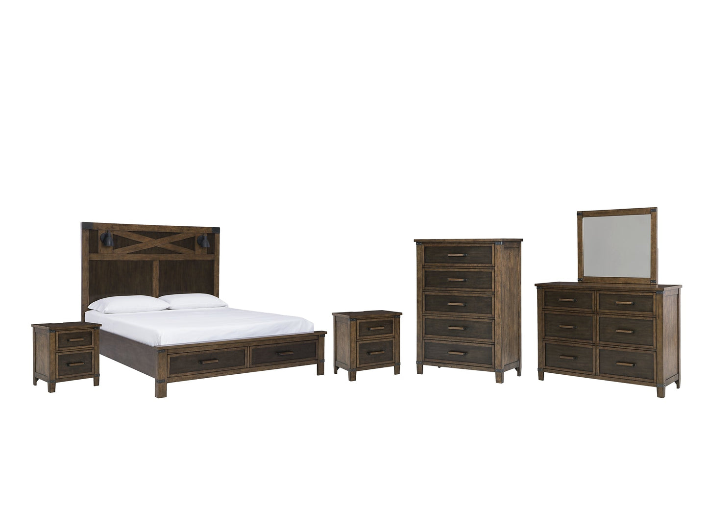 Wyattfield King Panel Bed with Mirrored Dresser, Chest and 2 Nightstands Rent Wise Rent To Own Jacksonville, Florida