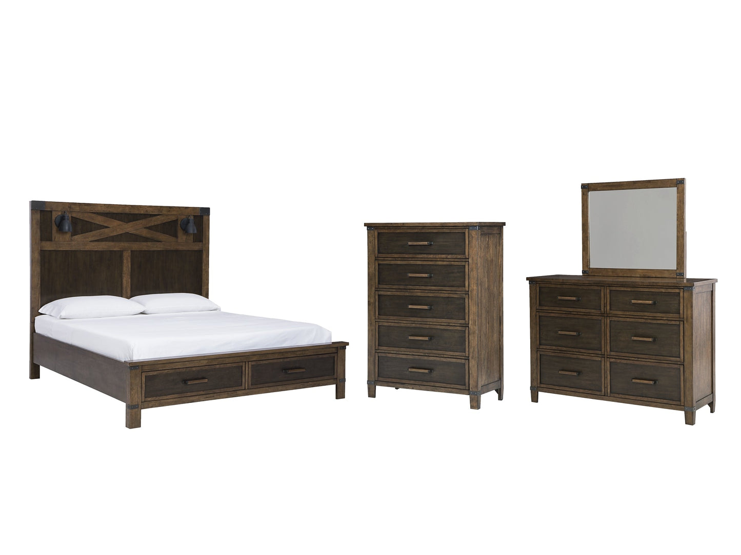 Wyattfield King Panel Bed with Mirrored Dresser and Chest Rent Wise Rent To Own Jacksonville, Florida