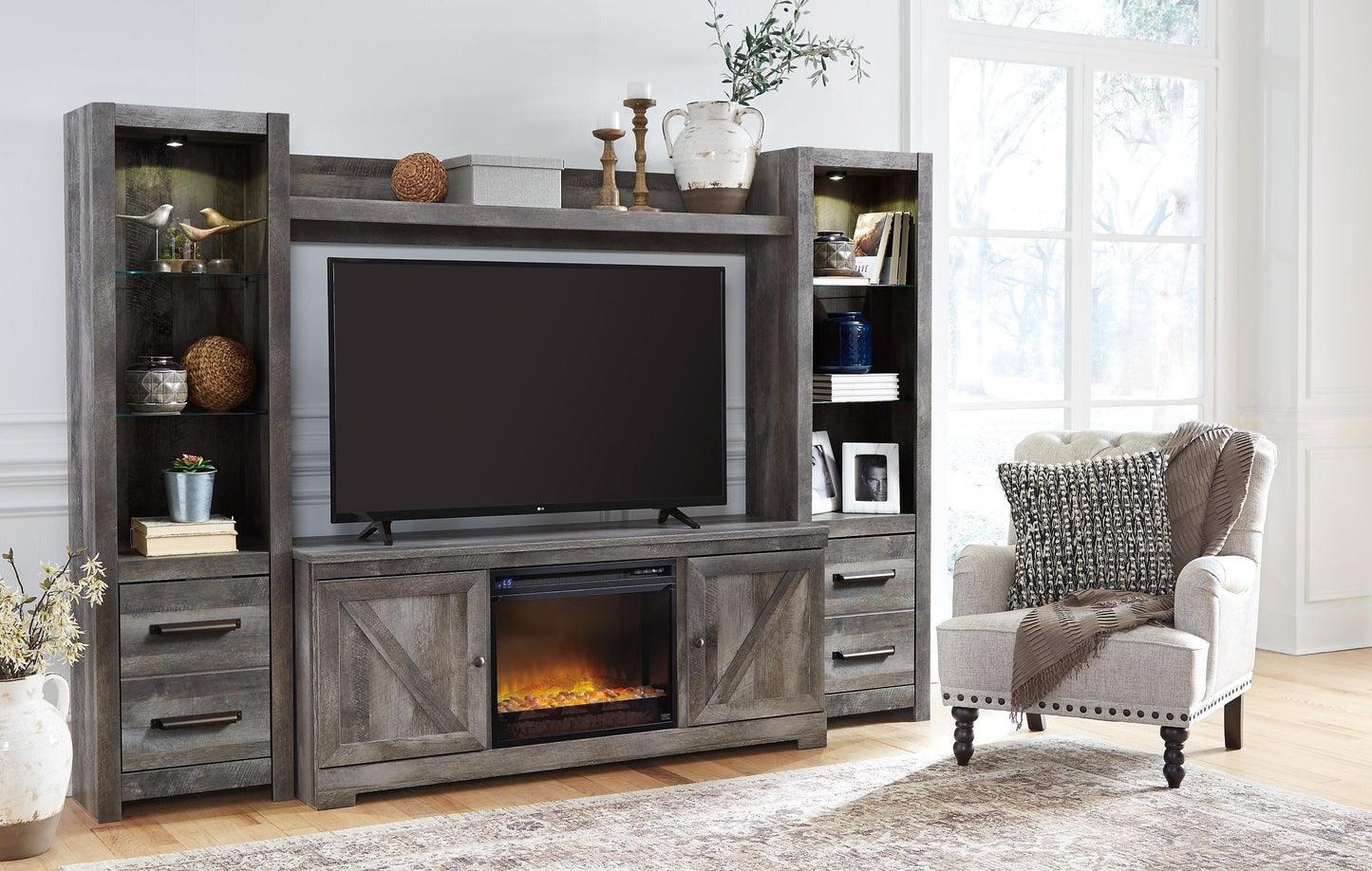 Wynnlow 4-Piece Entertainment Center with Electric Fireplace Rent Wise Rent To Own Jacksonville, Florida