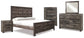 Wynnlow King Crossbuck Panel Bed with Mirrored Dresser, Chest and Nightstand Rent Wise Rent To Own Jacksonville, Florida