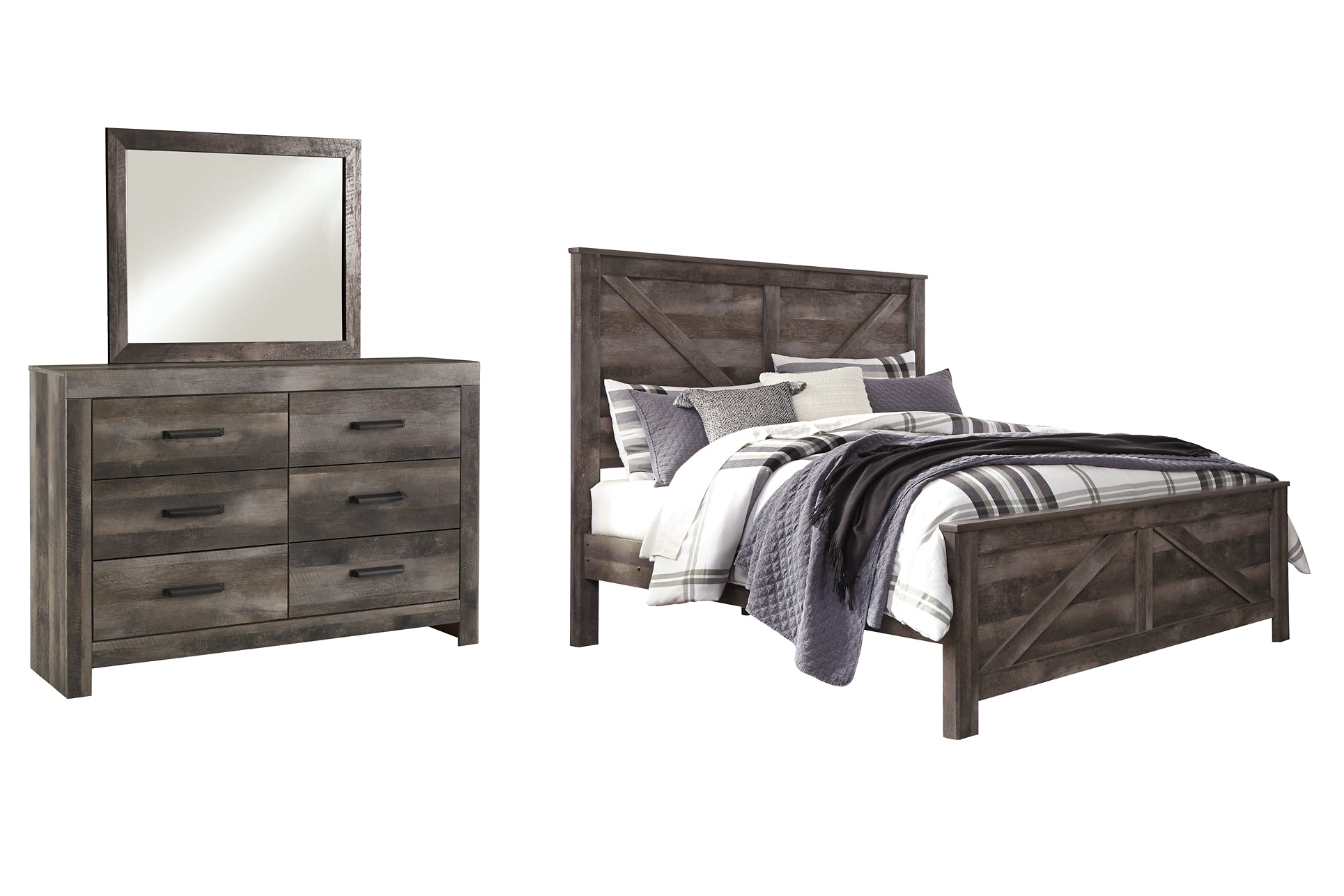 Wynnlow King Crossbuck Panel Bed with Mirrored Dresser Rent Wise Rent To Own Jacksonville, Florida