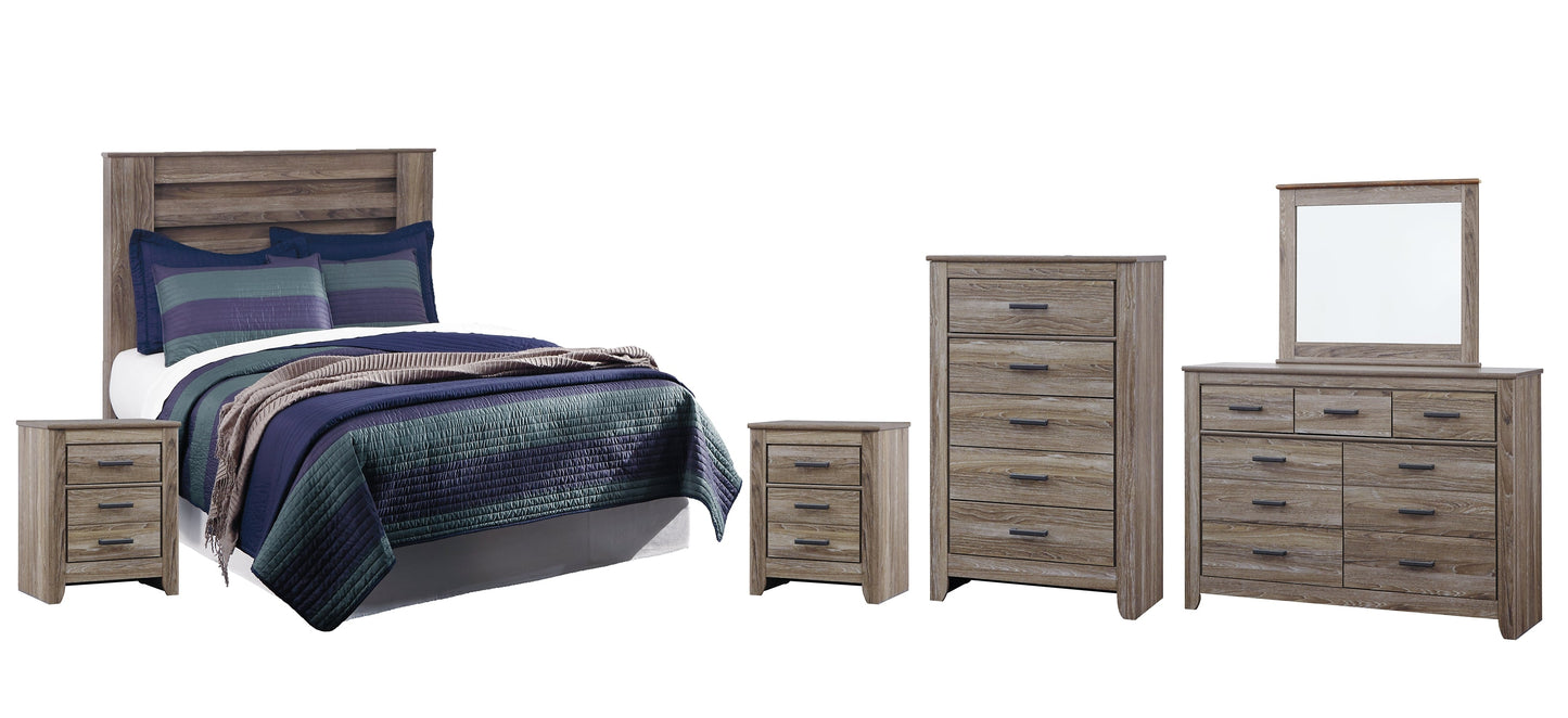 Zelen Full Panel Headboard with Mirrored Dresser, Chest and 2 Nightstands Rent Wise Rent To Own Jacksonville, Florida