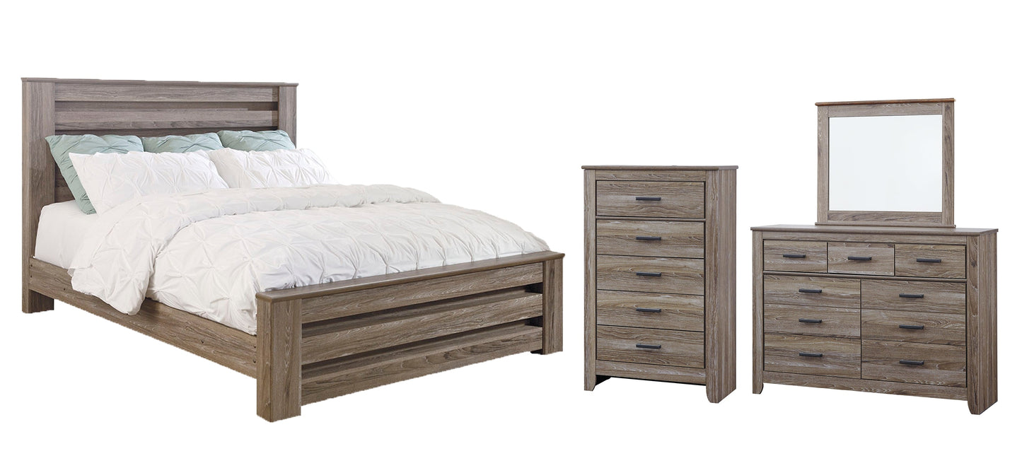Zelen King Panel Bed with Mirrored Dresser, Chest and Nightstand Rent Wise Rent To Own Jacksonville, Florida