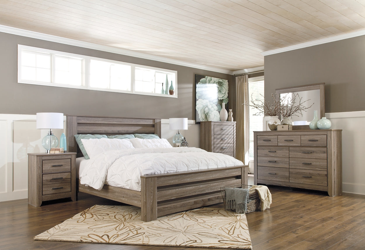 Zelen King Panel Bed with Mirrored Dresser, Chest and Nightstand Rent Wise Rent To Own Jacksonville, Florida