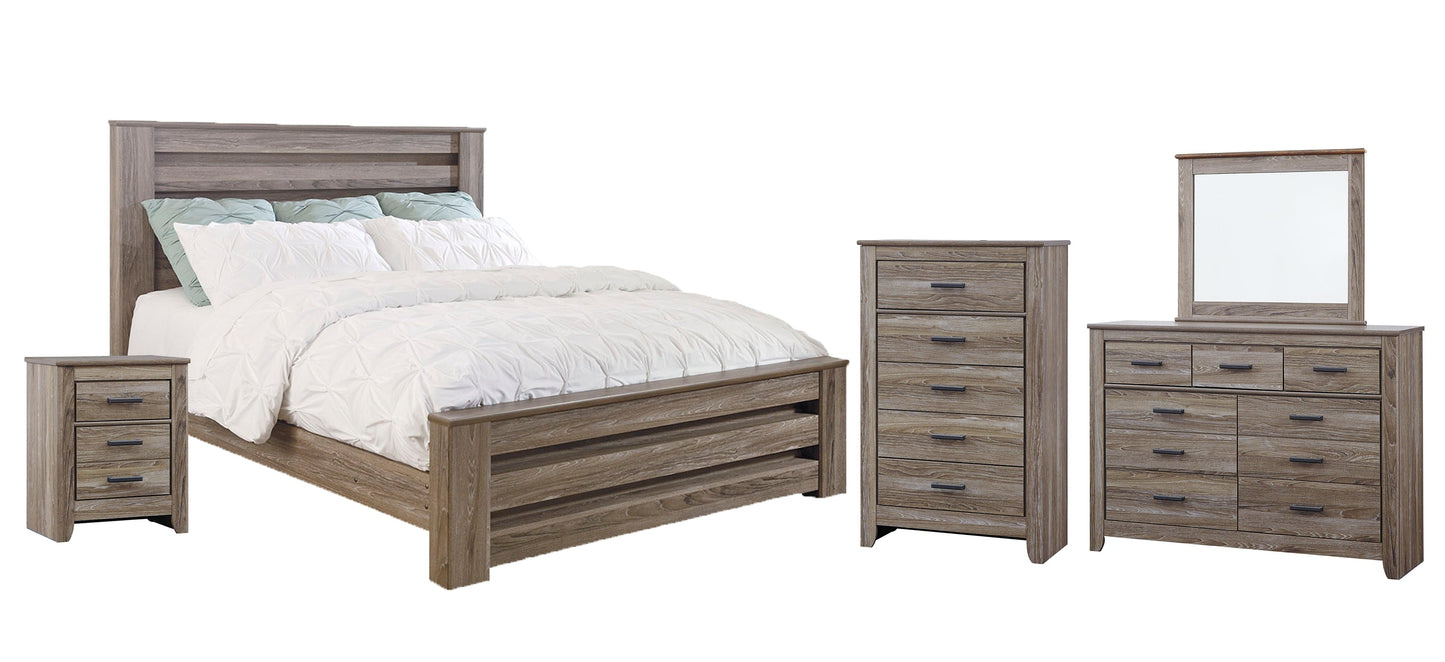 Zelen King Panel Bed with Mirrored Dresser, Chest and Nightstand Rent Wise Rent To Own Jacksonville, Florida
