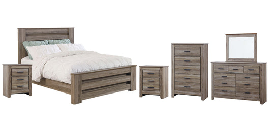 Zelen Queen Panel Bed with Mirrored Dresser, Chest and 2 Nightstands Rent Wise Rent To Own Jacksonville, Florida