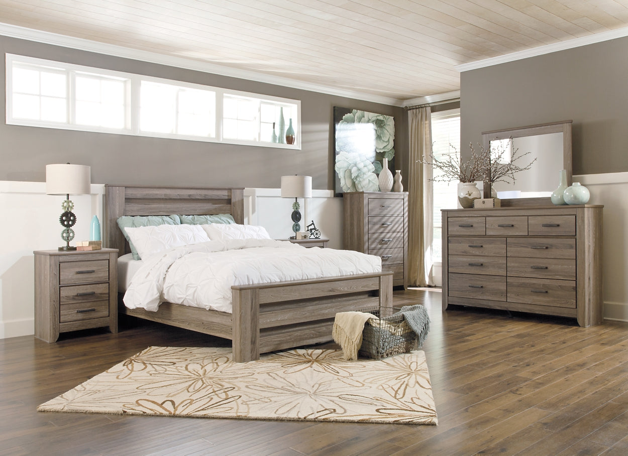 Zelen Queen Panel Bed with Mirrored Dresser, Chest and Nightstand Rent Wise Rent To Own Jacksonville, Florida