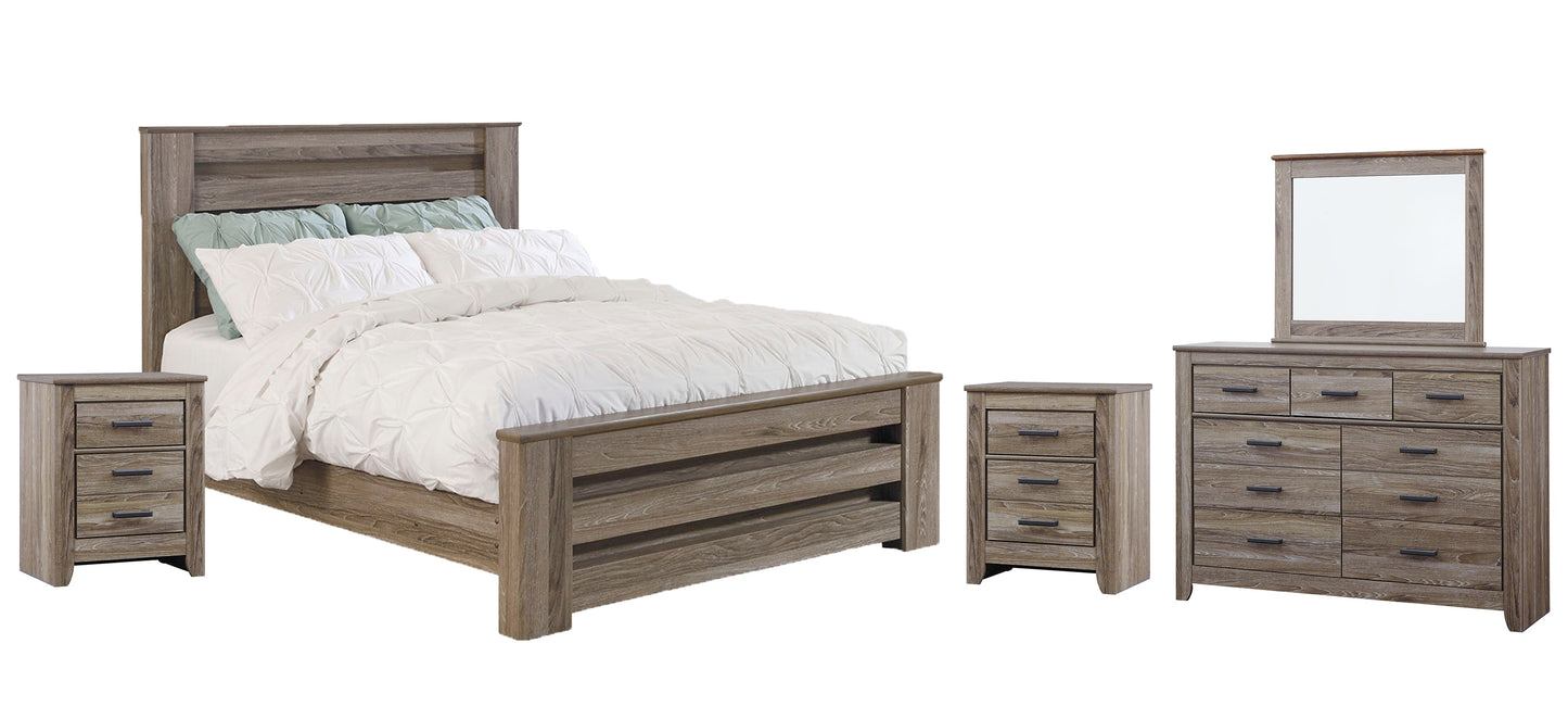 Zelen Queen Panel Bed with Mirrored Dresser and 2 Nightstands Rent Wise Rent To Own Jacksonville, Florida