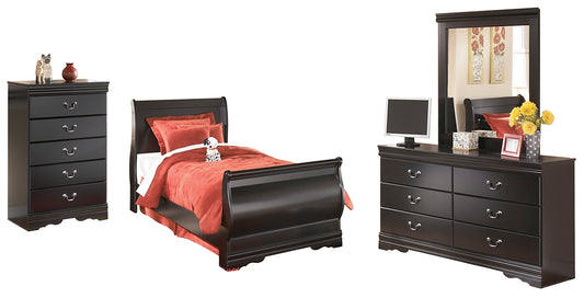 Huey Vineyard  Sleigh Bed With Mirrored Dresser And Chest