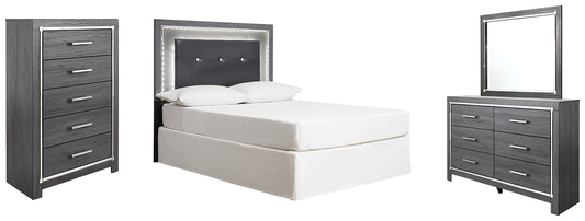 Lodanna  Upholstered Panel Headboard Bed With Mirrored Dresser And Chest