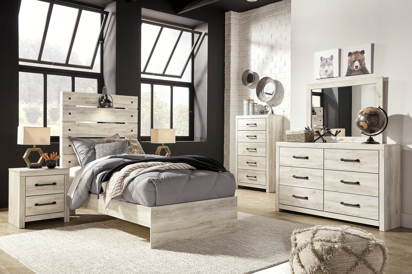 Cambeck  Panel Bed With Mirrored Dresser, Chest And Nightstand